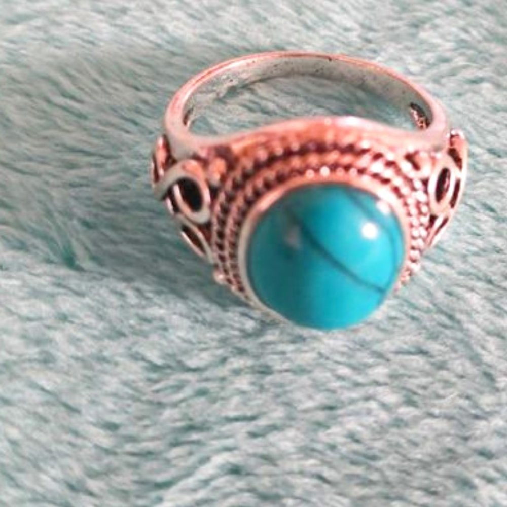 New Ring. Michelle Blue Cabochon Turquoise Rhodium